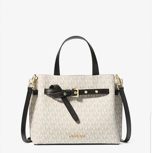 Michael Kors Emilia Small Logo Satchel Crossbody Bag Black And White NWT